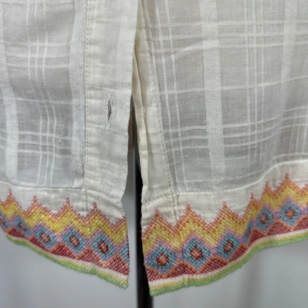 Y2K Da-Nang White Boho Sleeveless Cotton Embroidery Beaded Shift Dress Size S - Picture 12 of 15